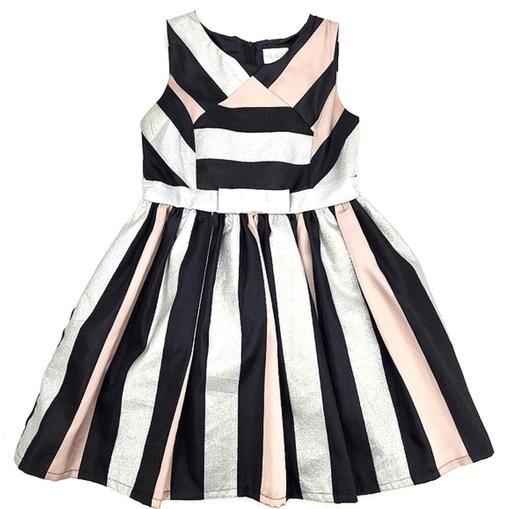 The Childrens Place Sleeveless Metallic Colorblock Jacquard Dress Black Girls 12